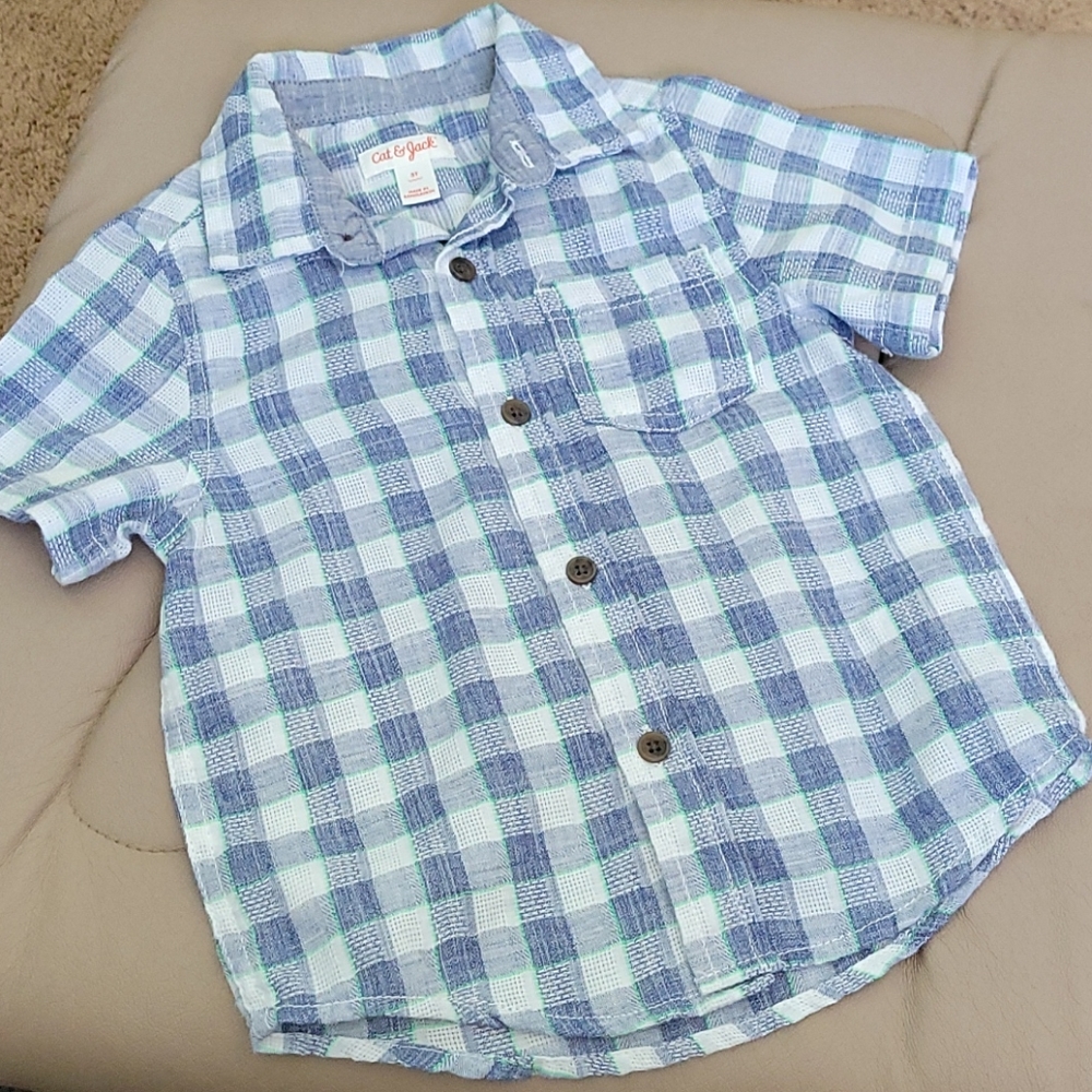 Blue and white plaid dress shirt